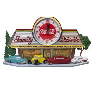 Vintage 1980s Burwood Coca Cola Clock Family Drive-In USA WORKS Plastic